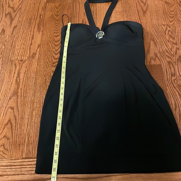 Guess jean cocktail black halter back tie dress, bustier with mirror pin sz L jr - Picture 13 of 14